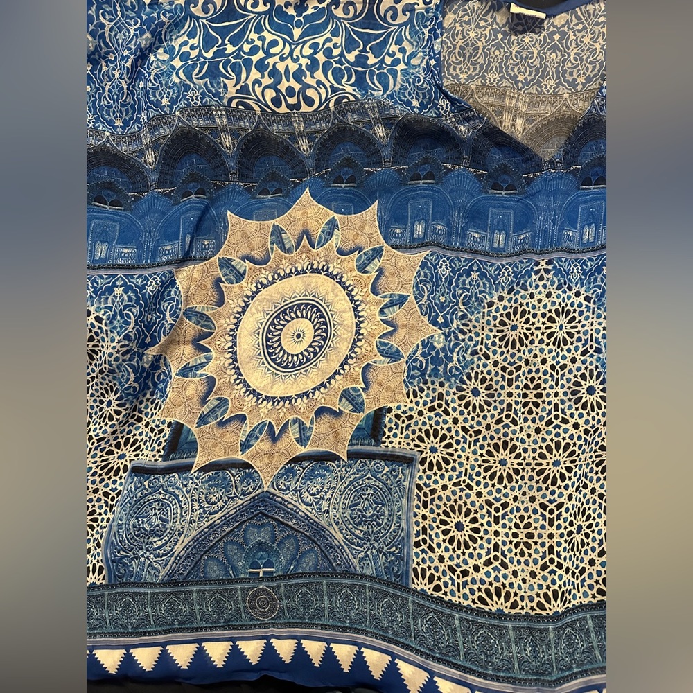 Cupro Kaftan Blue Mandala Women's Top from Seyva - Picture 2 of 6